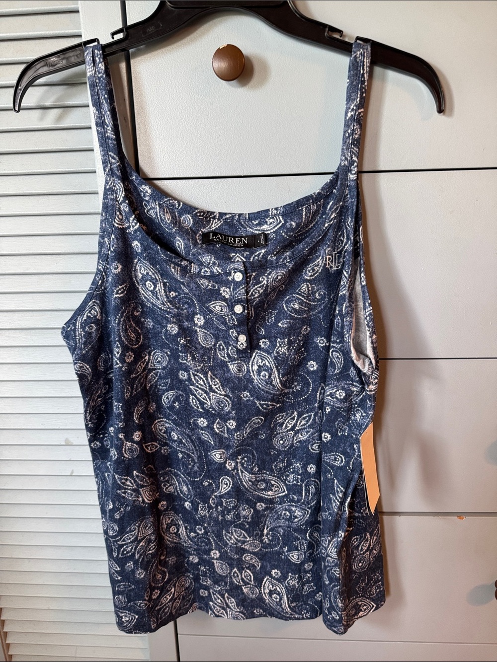 Lauren Ralph Lauren Navy Paisley Henley-Style Tank Top